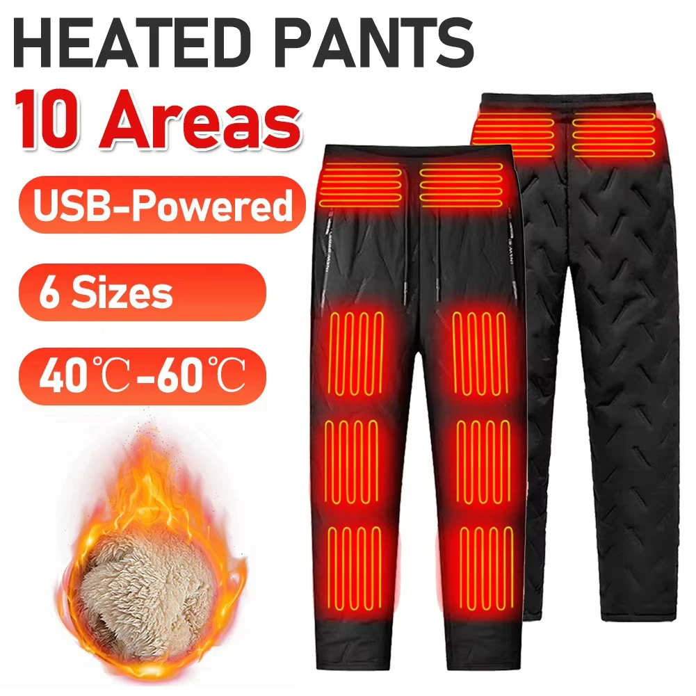 Winter Heated Pants 10 Heating Zone Women Men Heating Trouser Electric Thermal Pants Outdoor Hiking Skiing Hunting Fishing L-6XL