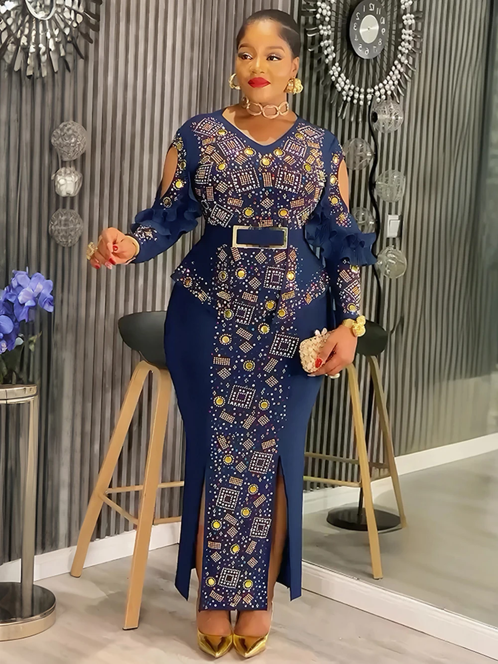 

Роскошные платья с кристаллами для женщин, элегантные макси-халаты с длинными рукавами, африканская одежда, наряды Анкара Дашики, Дубай, Турция, платье-кафтан