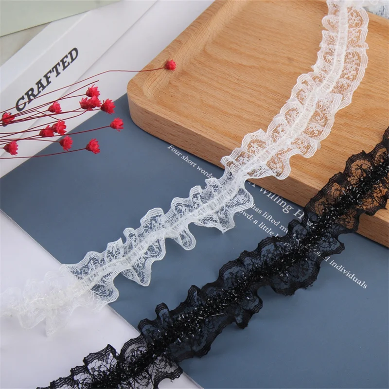 3CM Wide White Black Mesh Elastic Lace Ruffle Trim Embroidered Ribbon Clothes Hemline Dresses Collar Sewing DIY Apparel Decor