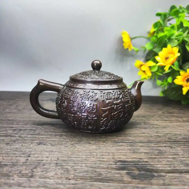 Brass Dragon and Phoenix Wine Pot, , Hundred Blessings , Tea Set, Household Teapot, Living Room Furniture Ornament,