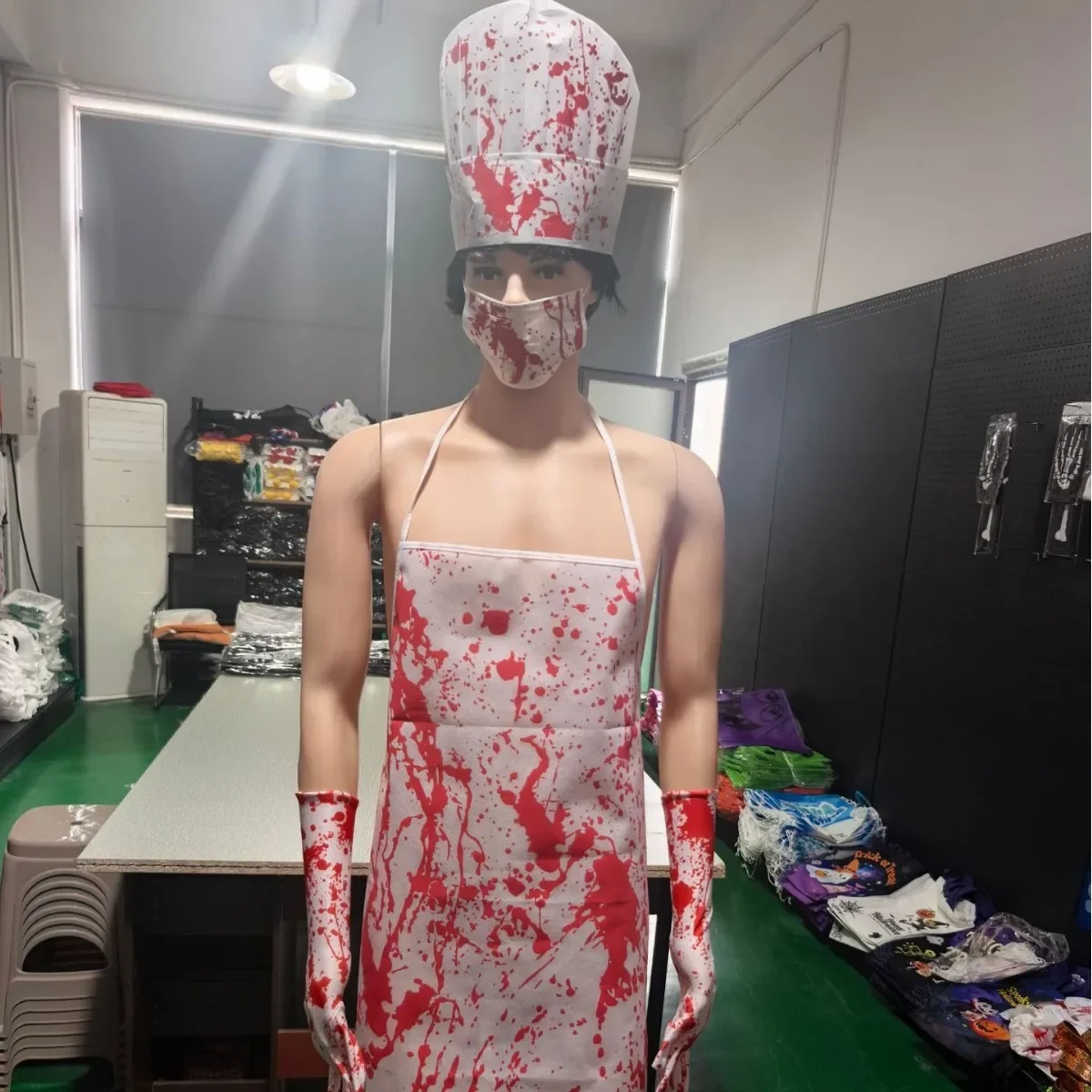 Halloween Bloody Apron Theme Props Fancy Dress Scary Apron Horror Printed Scary Blood Splattered Cooking Gloves Socks