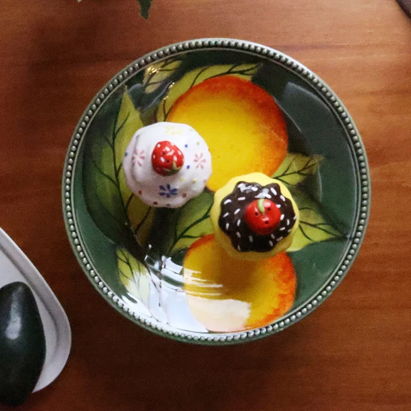 Monet Pastoral Style 9inch Ceramic Fruit Tray Salad Plate Home Living Room Retro Dried Fruit Dim Sum Cake Dishes Snack Plate
