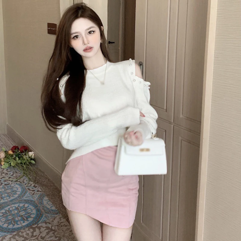 Round Neck Fashion Retro Solid Color Knitted Top Spring Korean Version Long-Sleeved Lady Style All-Match Autumn