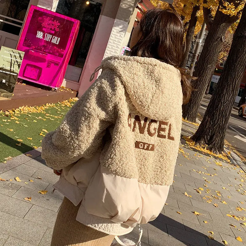 Wool Hooded Jacket Woman Very Warm Fleece Clothes Outerwear Cold Heavy Clothing Winter Coat for Women 2024 Korean Streetwear Hit