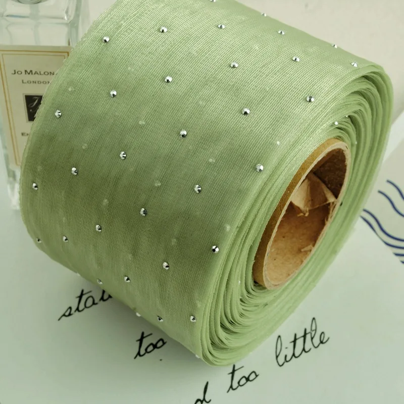 20 Yards 60MM Hot Drilling Dots Edge Ribbon Hair Bows DIY Handmade Crafts Accessories Material Gift Wrapping Sewing Supplies 63