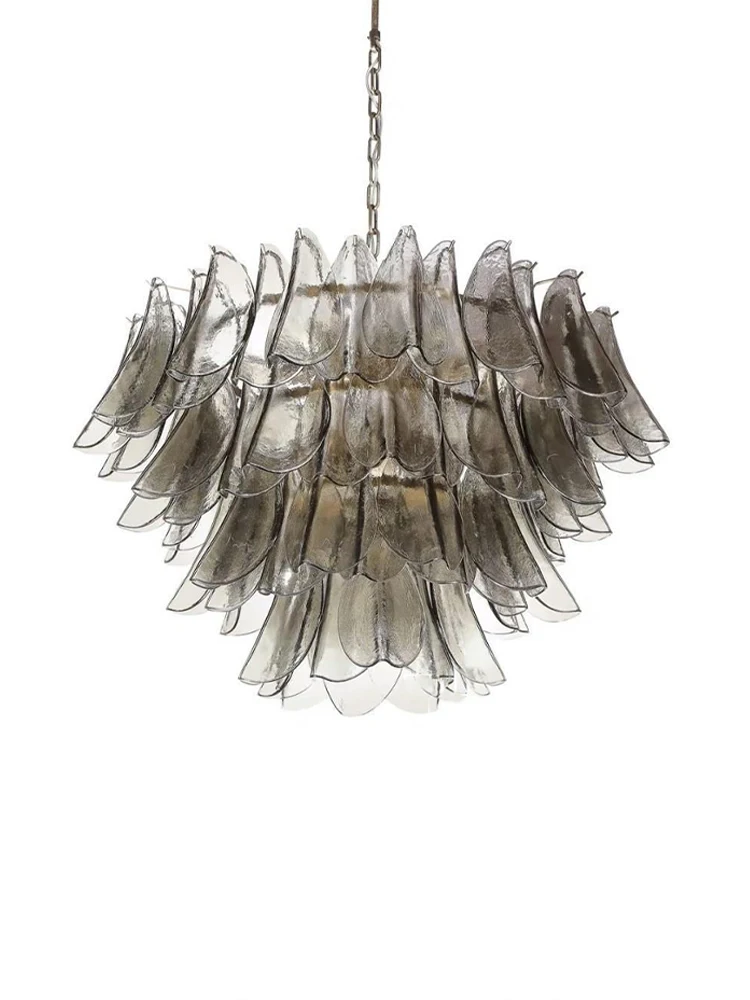 

Серые стеклянные лепестки, винтажные потолочные люстры, лестница, художественный домашний светодиодный светильник, подвесные светильники для декора гостиной