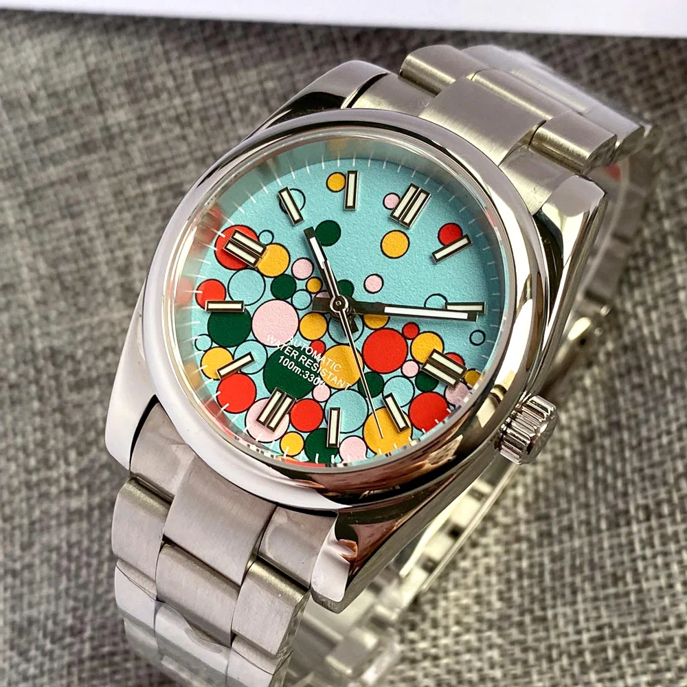 36mm/39mm Sapphire Glass Multicoloured Circle Shape Dial Luminous Polished Japan NH35A Auto Stainless Steel Mens Watch Movement