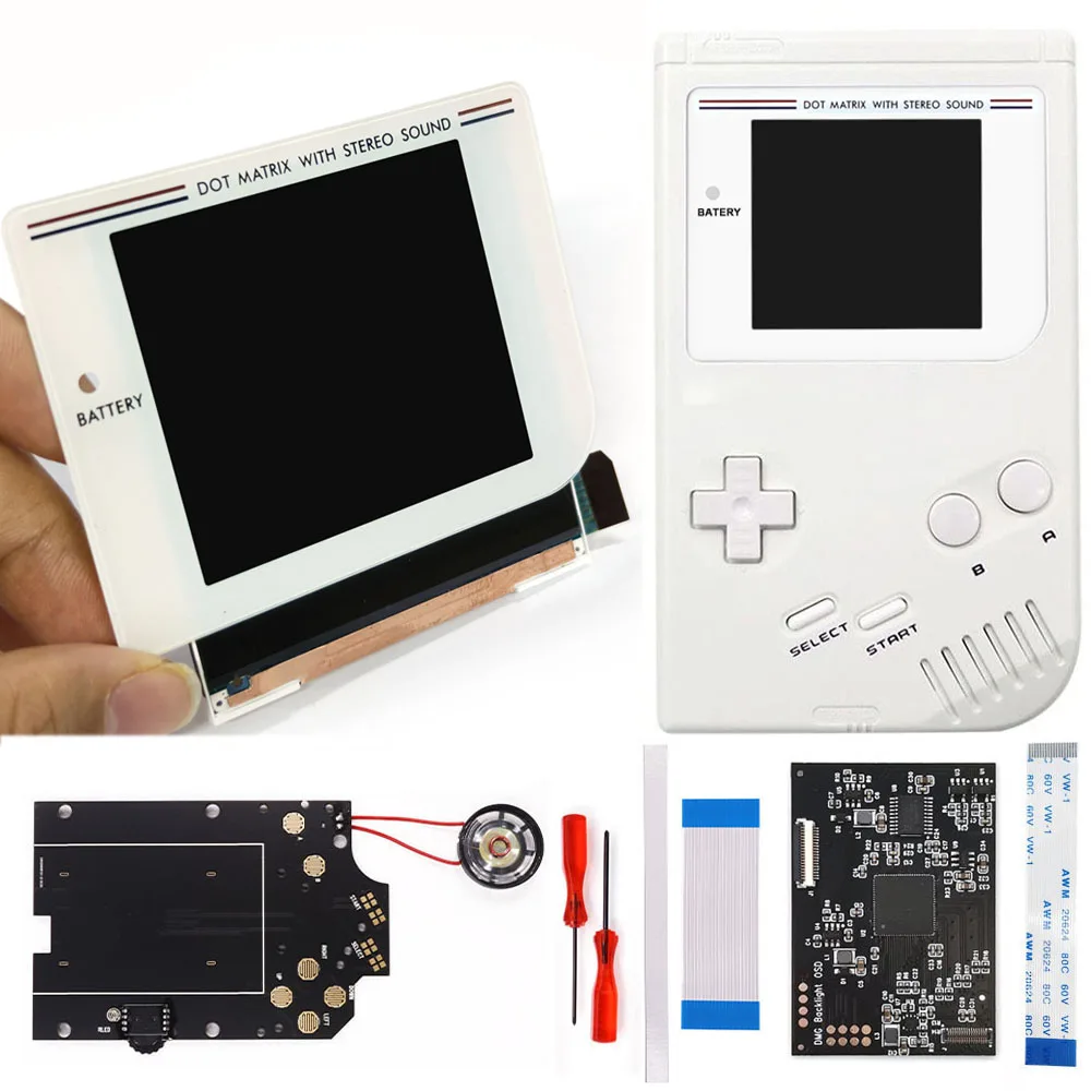 Kits d'écran laminé LCD GB DMG IPS pour écran haute luminosité GameBoy avec coque de boîtier avec haut-parleur pré-soudé