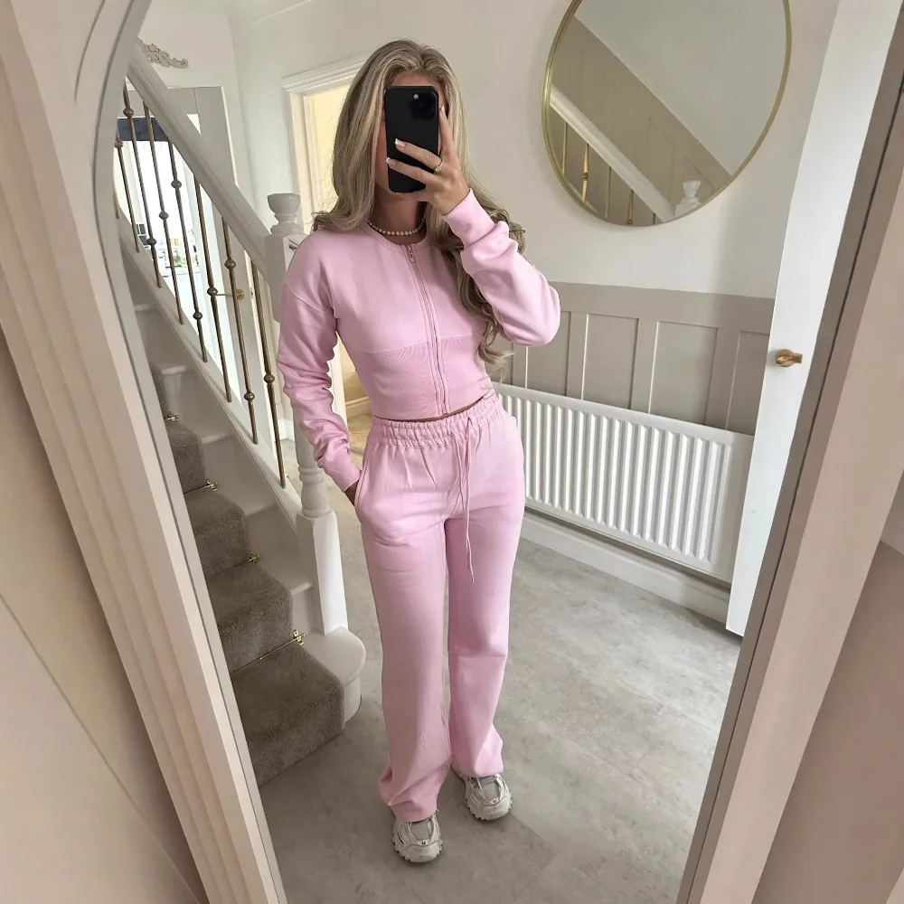 

New Women CardiganTracksuit Matching Jogger Sets Two Piece Sets Pant Hoodies Sweatshirts Set Zipper Coats Long Pants Lace Up Y2k