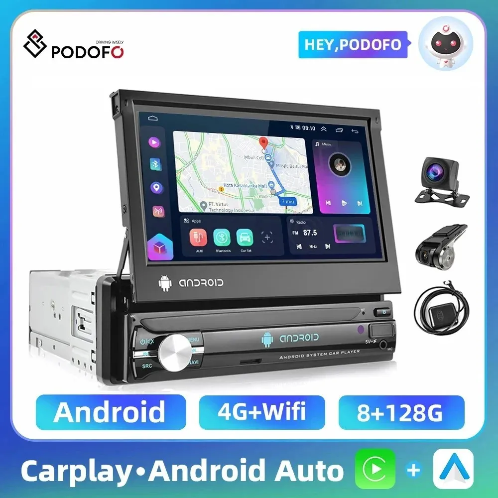 Podofo 1Din Car Radio Android CarPlay Multimedia Video Player 7