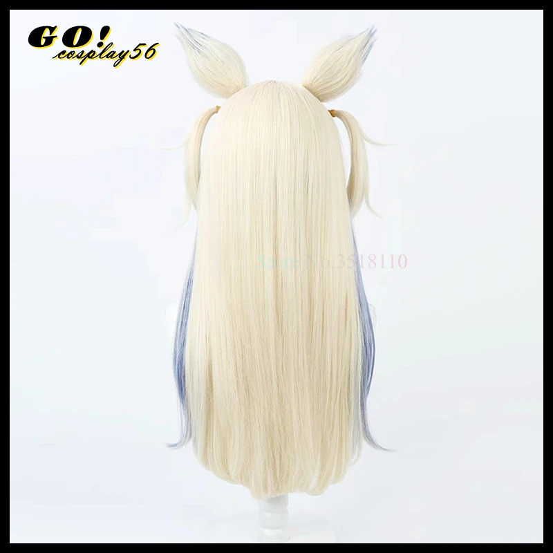 Fuwawa abssy guard cosplay perücken ohren 70cm langes haar blau gemischt blond vitual idol vtuber 2023 neue leber kopf bedeckung