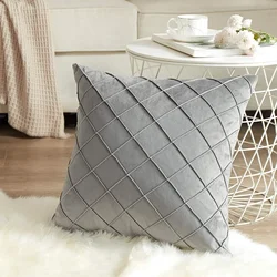 Pillow Cover Solid Velvet Embroidered Checkered Pillowcase A Light Luxury Velvet Sofa Cushion Cover