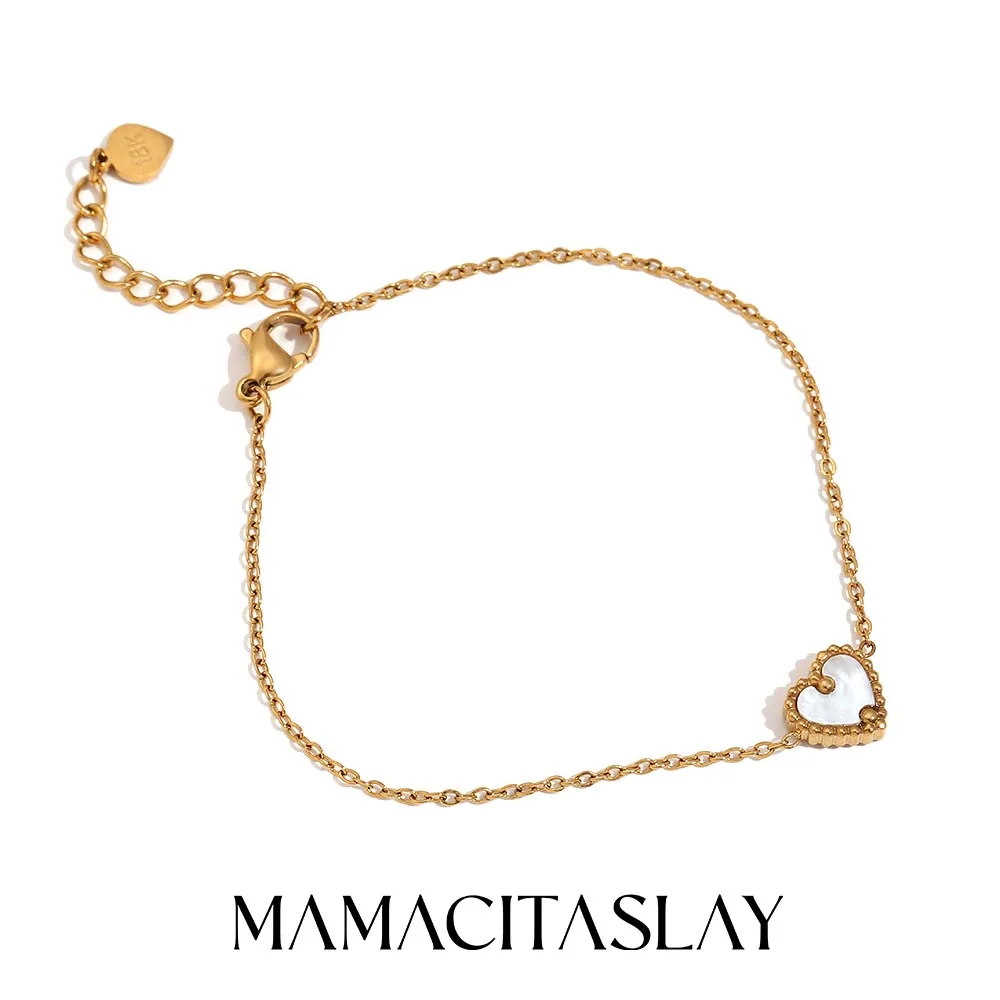 MamacitaSlay New Designed Stainless Steel 18K Gold Plated Shell Heart Bracelet Women's Elegant Waterproof Wrist Jewelry Gift