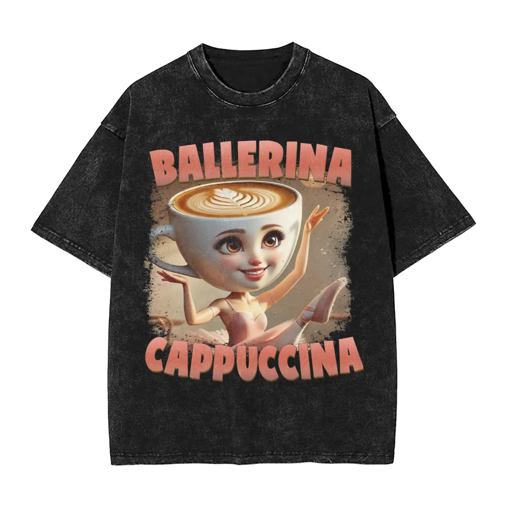 

Men Women Ballerina Capuccina Funny Italian Brainrot Meme T Shirt Printed Vintage Washed Harajuku Streetwear T-Shirts