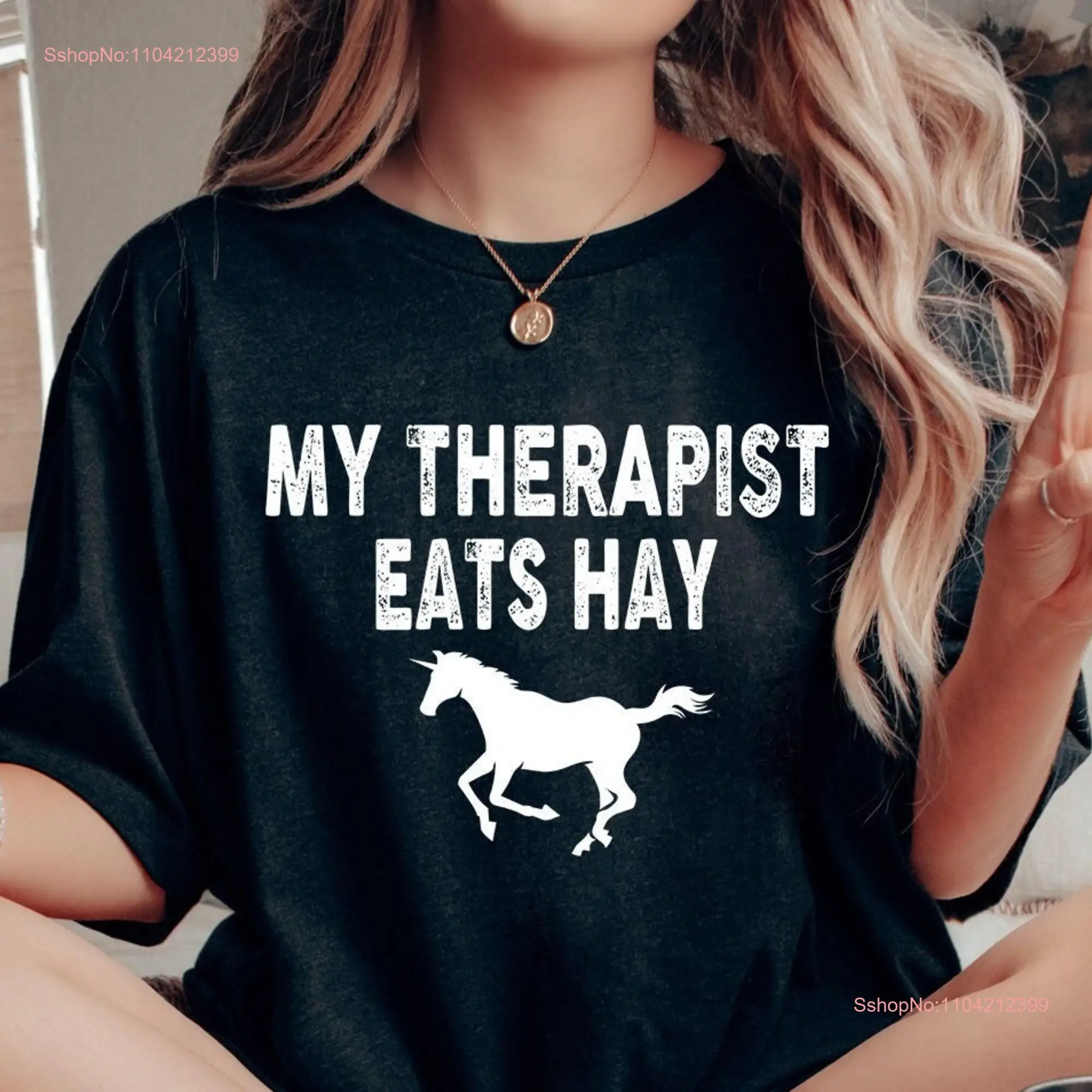 Horse T Shirt My Therapist East Hay Equestrian Horseback Riding Lover Rider Owner long or short sleeves