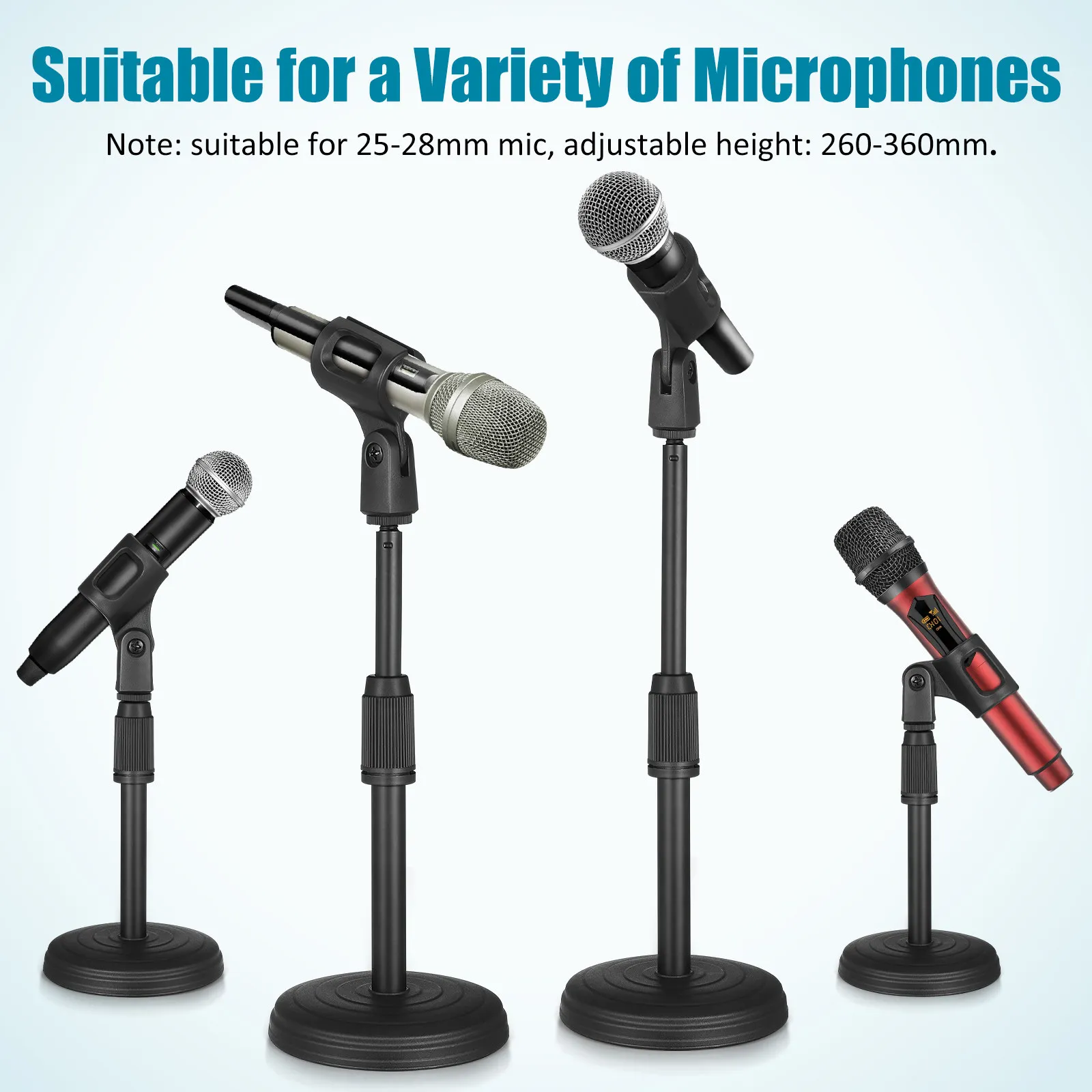 Desktop Mic Stand Adjustable Height with Mic Clip for Recording Streaming Podcasting Conference Speech Table Mount Compact