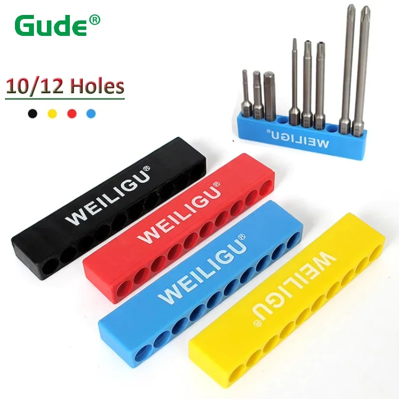 Screwdriver Holes 10/12 Hole Hex Shank Bit Holder Plastic Head Storage Case Tools Drill Bit Organizer Black/Blue/Red