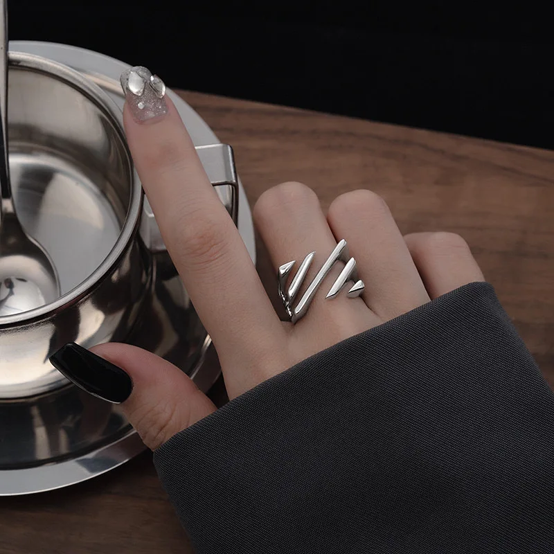 Women's Handmade Irregular Strip 925 Sterling Silver Ring
