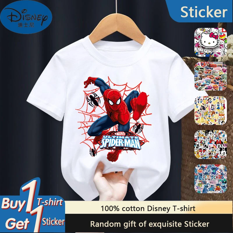 

Мужские и женские топы с короткими рукавами и принтом «Человек-паук» Disney, летние футболки из чистого хлопка для мальчиков и девочек, приятные для кожи