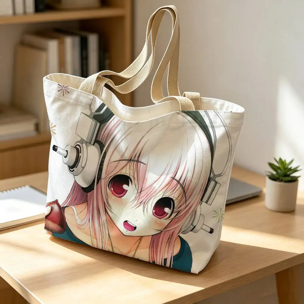 S-Super S-Sonico Canvas Tote Bag Spacious Shoulder Bag with Zipper Closure and Classic for Work