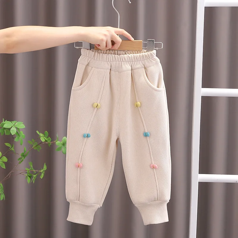 Baby Girls Velvet Pants Kids Bow-knot Trousers Pocket Pant 2024 Spring Autumn Winter 1 To 4 Years Childre's Clothing Casual image 3