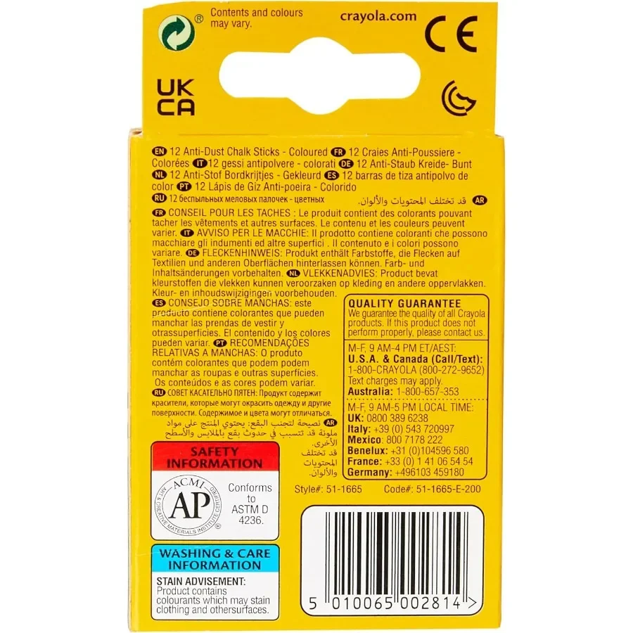 Giz sortido antipoeira Crayola para projetos de arte e uso em sala de aula, não tóxico, lavável e ideal para expressão criativa em giz