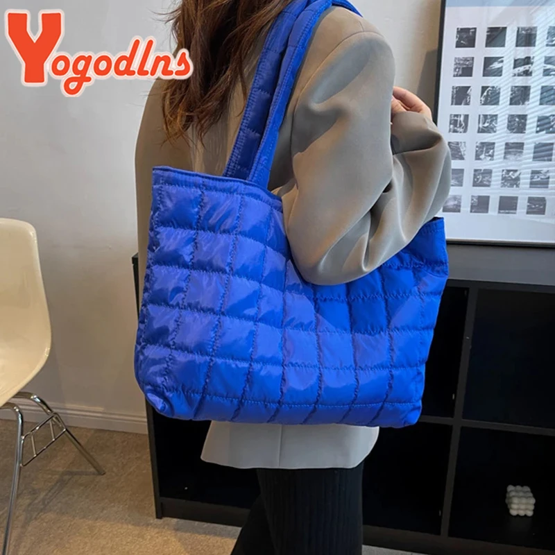 Winter Large Capacity Space Handbag Warm Padded Cotton Shoulder Bag Portable Totes Bag Fashion Lady Top-handle Bags sac