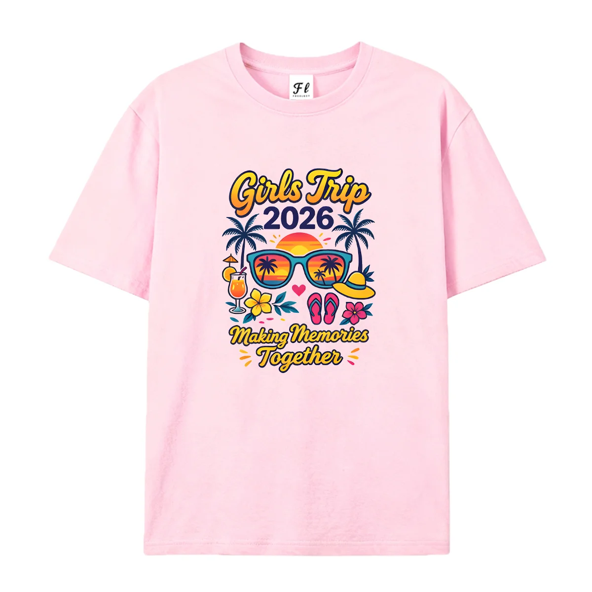 Women  Short Sleeve T Shirt Girls Trip 2026 Making Memories Together Tropical Vacation Print Crew Neck Casual Loose Basic Tees