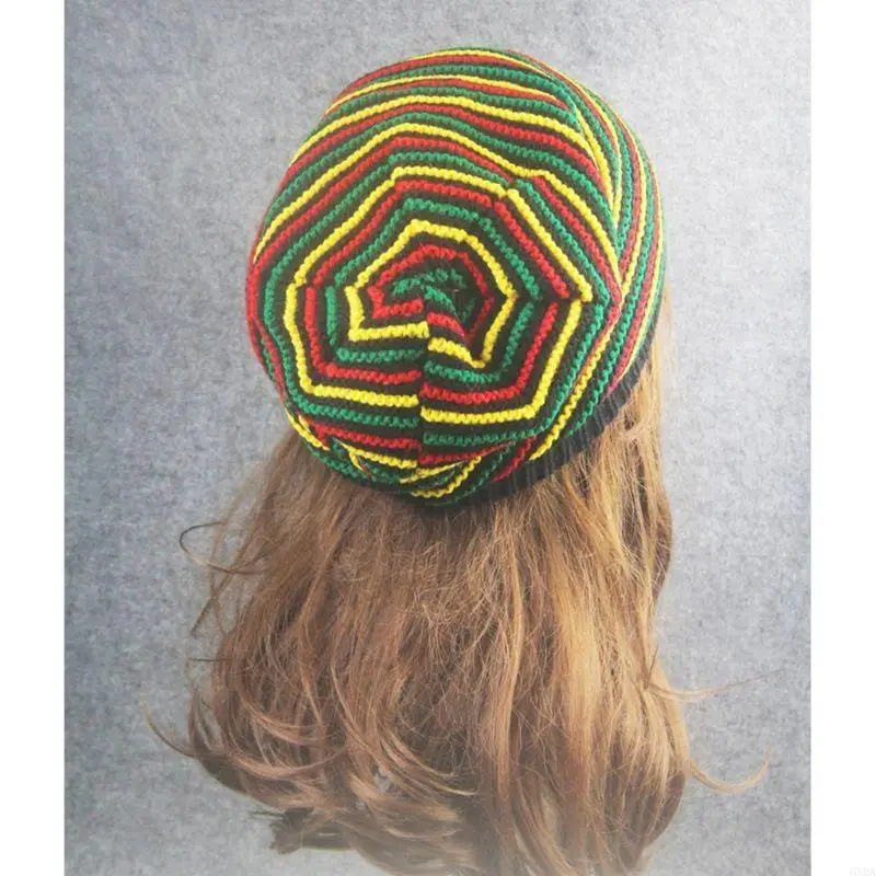 Men Women Acrylic Winter Hat Retro Beanie Cap Vintage Knit Jamaica Flag Stripes Slouchy Baggy Hip Hop Skullcap 6XDA