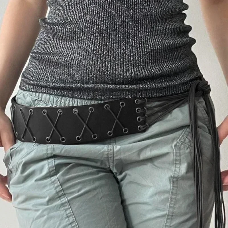 Vintage Bandage Quasten Pu Gürtel Y2K Aushöhlen Punk Frauen Outdoor Mode Röcke Jeans Hosen Dekorative Bund 2024 Neue