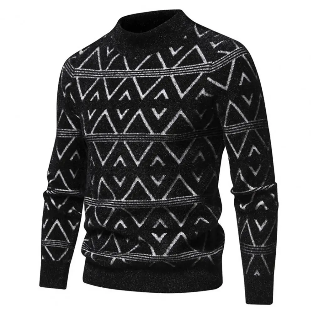 

O-neck Long Sleeve Men Pullover Men's Geometric Pattern Knit Sweater Soft Warm O-neck Pullover for Autumn Winter Fashion Ribbed