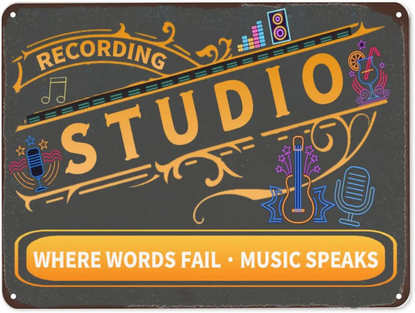 Recording Studio Tin Sign Classic Music Studio Decor Where Words Fail Music Speaks Retro Artist House Recording Studio