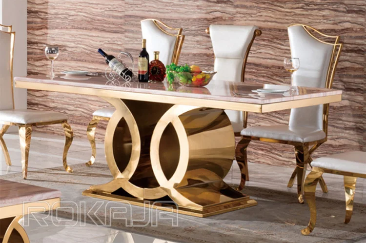 Popular Dining Room Furniture Dining Tables Sets Fit For 6 8 10 Chairs Gold Foot Marble Dining Table Set