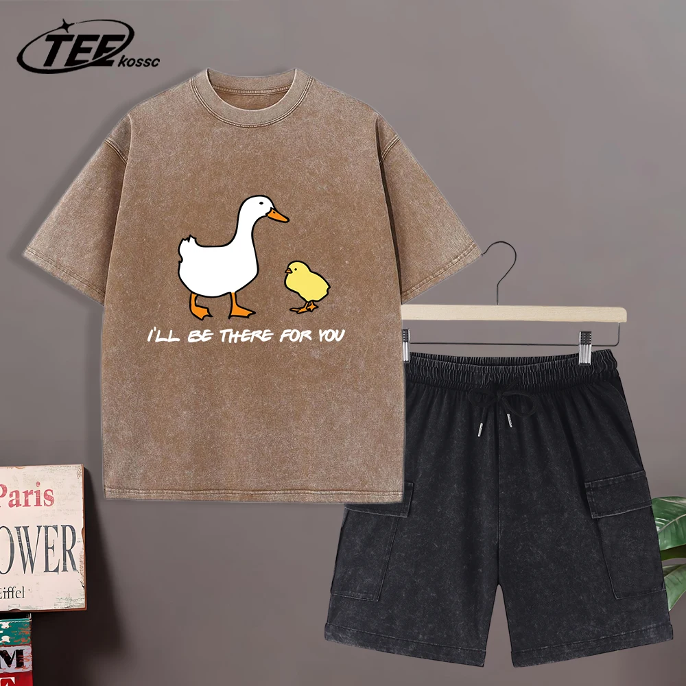 

Goose Will Be There For You Washed T-Shirt Men Summer Breathable O-Neck Tops Set Cotton Loose Short Sleeve Unisex Soft T-Shirts