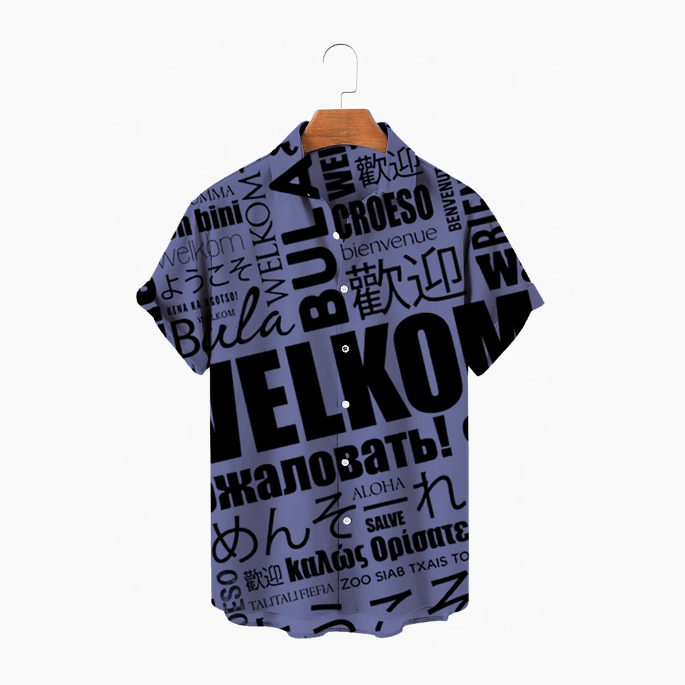 XL Men's trendy shirt Alphabet Print Hawaiian shirt Trendy casual button Hawaiian Print Beach Short Sleeve Quick-drying Top S-5X