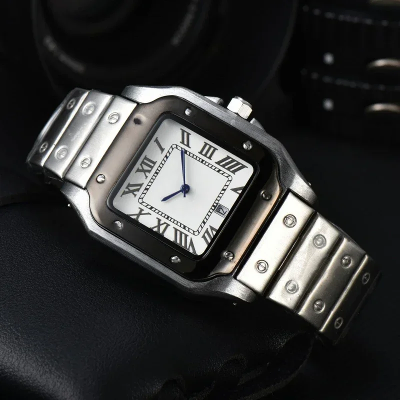 2025 Men's Stainless Steel Square Quartz Stopwatch Features An Elegant and Generous Multi-functional Calendar Display Clock