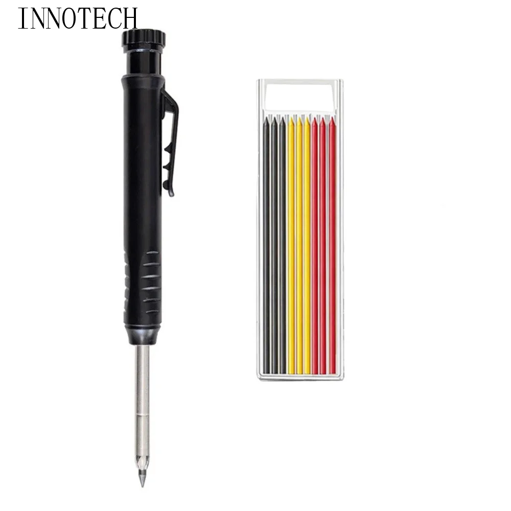 

10Pcs Solid Construction Mechanical Carpenter Pencil with 9 Refills Lead core Built-in Sharpener Woodworking Marking Tool