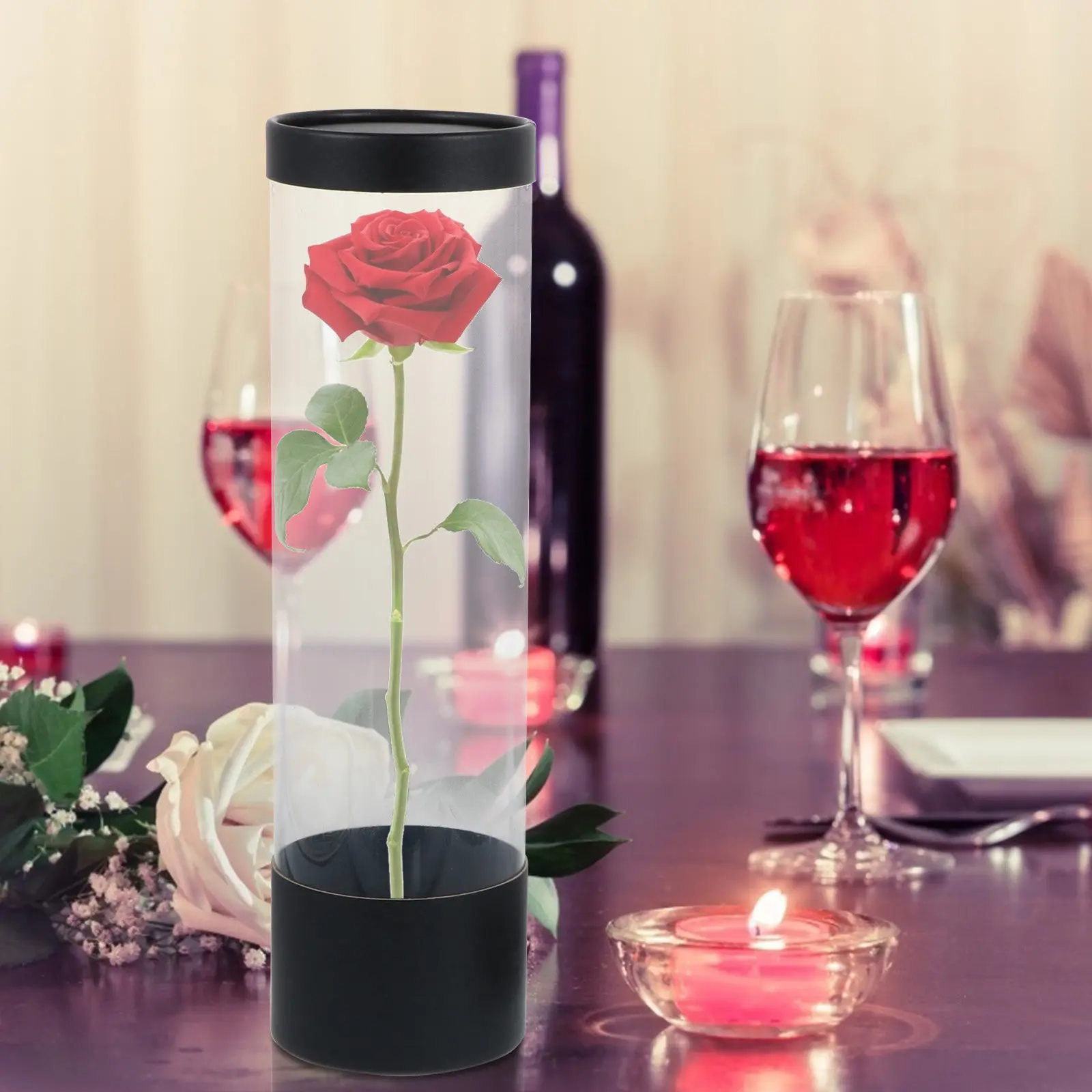 1Pcs Transparent Flower Packing Box PVC Material Long Tube Flower Gift Box Bouquet Packaging for Wedding Birthday Party Supplies