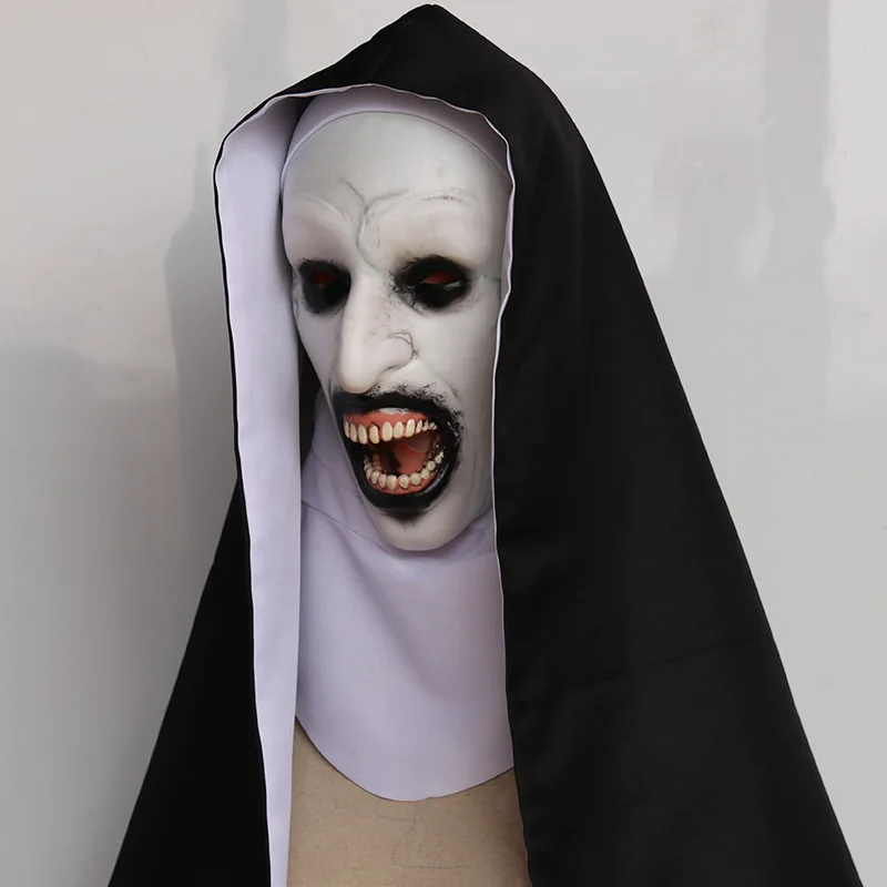 Horror Nun Cosplay Mask Latex Soft Halloween Nun Makeup Fancy Party Dress Grimace Party Costume Masks Props Adult One size - Image 6