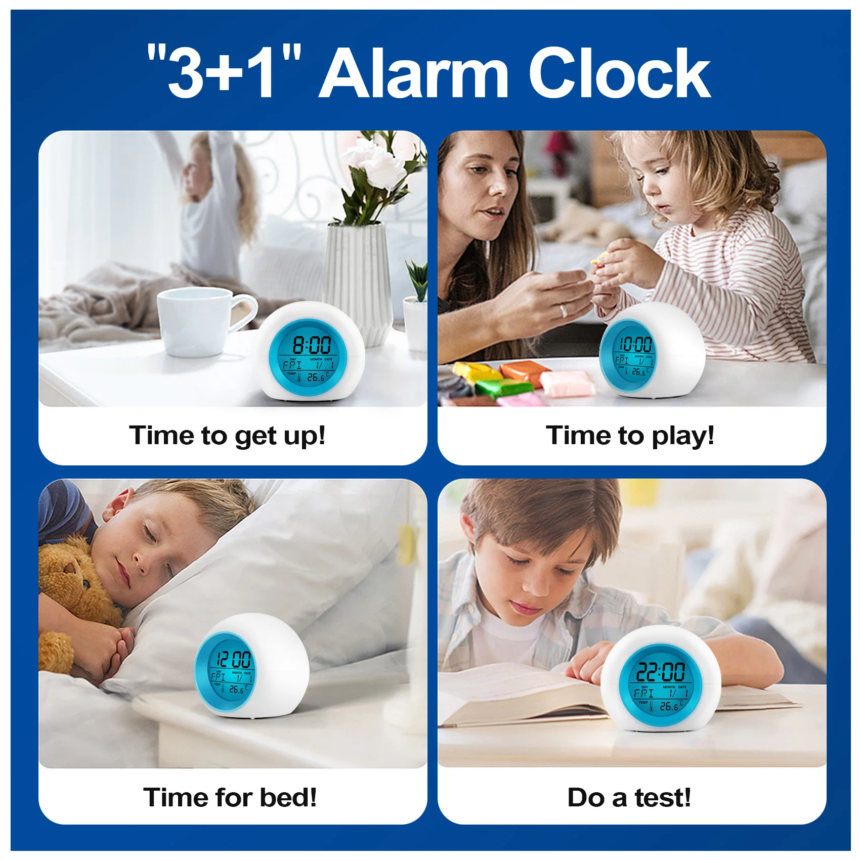 【Flash Sale】Kids Alarm Clock - Wake Up Light Digital Clock With 7 Colors Changing, Press Control And Snooze Function For Bedroom