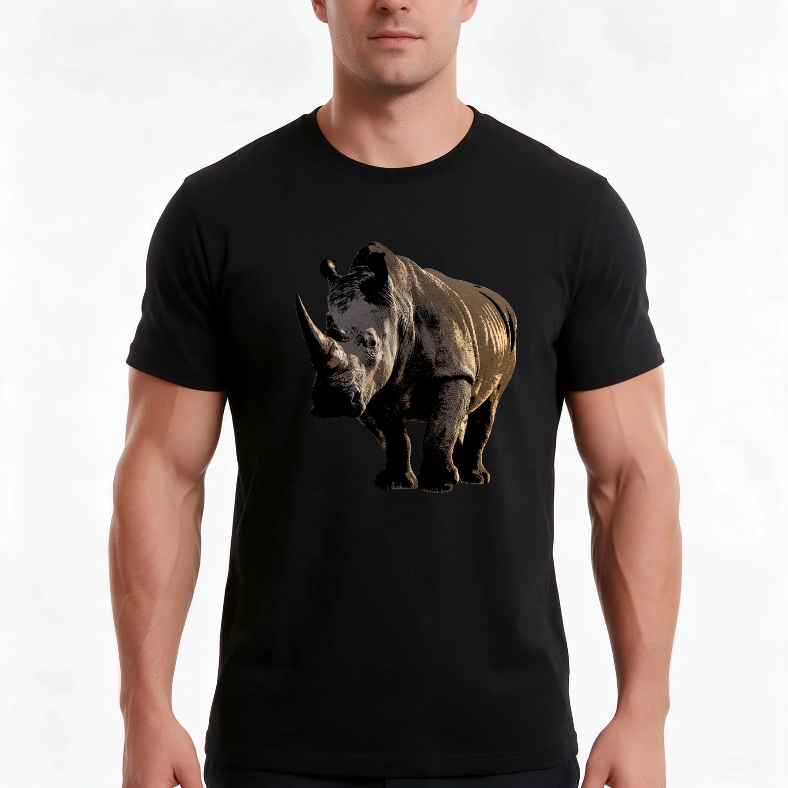 White Rhino Color Print T-Shirt, Summer Casual Cotton Tee, Oversized Streetwear Tops, Vintage Graphic Print, Unisex Men Women