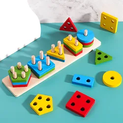 Outdoor toys for toddlers Montessori Wooden Geometric Color Recognition Shapes Sorting Stacked Puzzle Game Baby Education