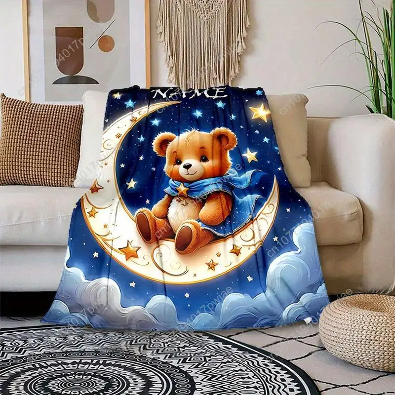 Cartoon Bear Flannel Blanket - Soft Warm Sofa Office Bed Camping Travel Lunch Break Blanket All-Season Multi-Purpose Gift Poly
