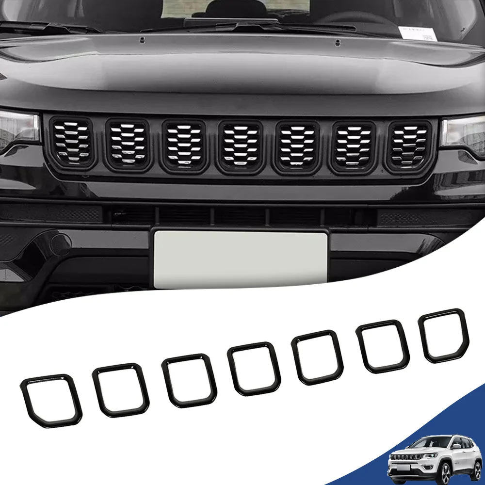 

7PCS Car Front Grille Grill Inserted Mesh Cover for Jeep Compass 2021 2022 2023 2024 Racing Grills Auto Exterior Accessories ABS