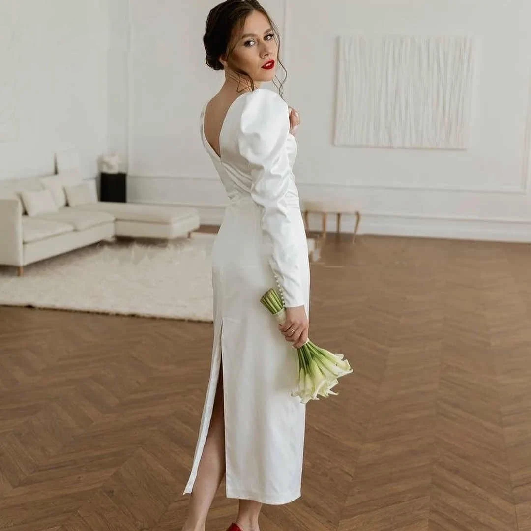 

Women's Elegant Wedding Dresses V-Neck Long Sleeve Sexy Ankle-Length Wedding Dresses for Bridesmaid Banquet Gathering Wedding