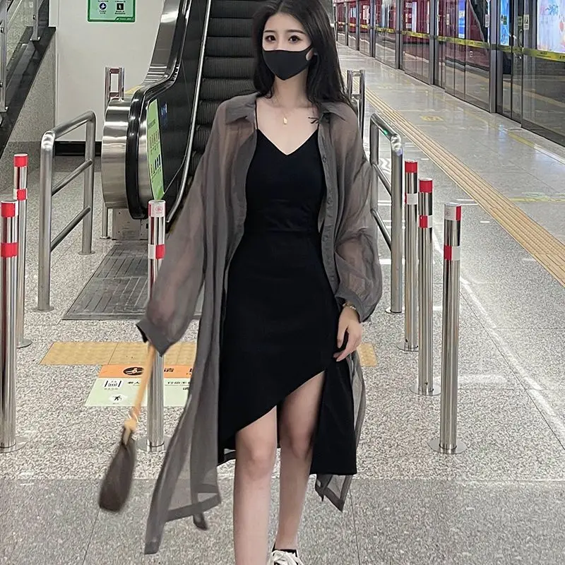 Summer Sunscreen Sheer Jackets Women Long Style Holiday Solid Chic Breathable Fashion Sun-proof Coats Korean Casual Soft Elegant