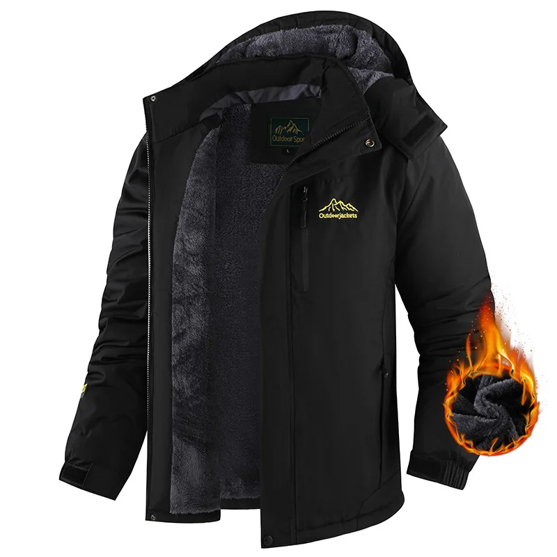 

Winter New Men's Ski Jacket, Fleece-Lined Thickened Warm Cotton Coat, Plus Size Outdoor Hiking Jacket