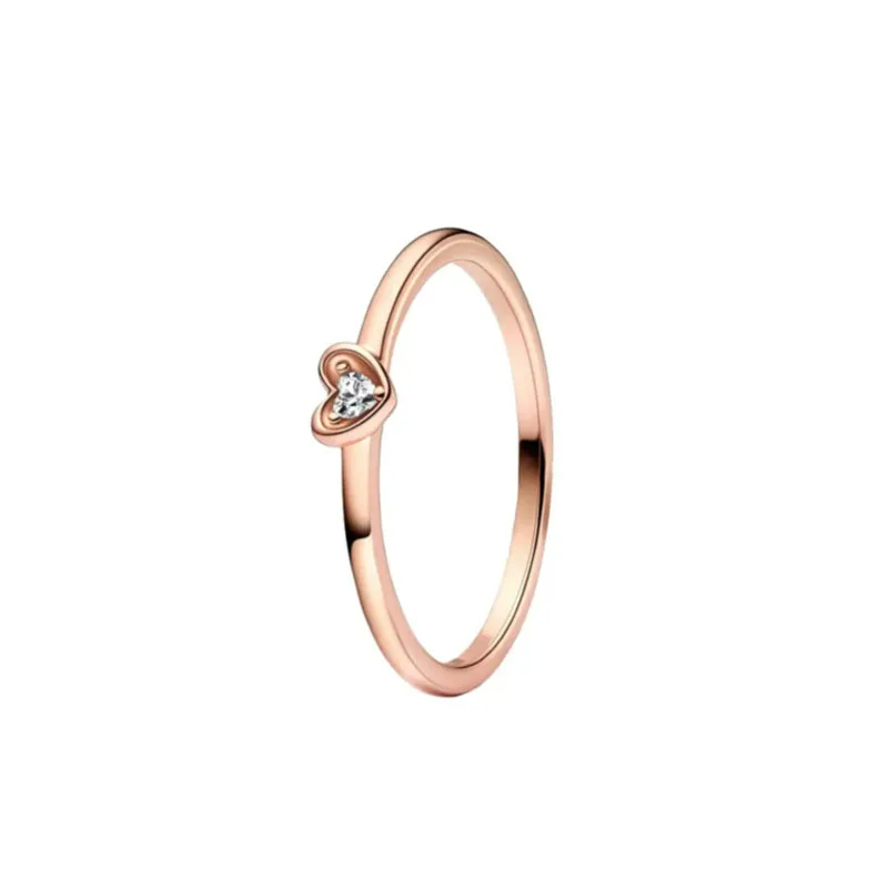 Gold Rose Gold Color Daisy With Heart Zircon Rings Festival Jewelry Gift Sparkling Ring Rings 925 Sterling Silver Plated