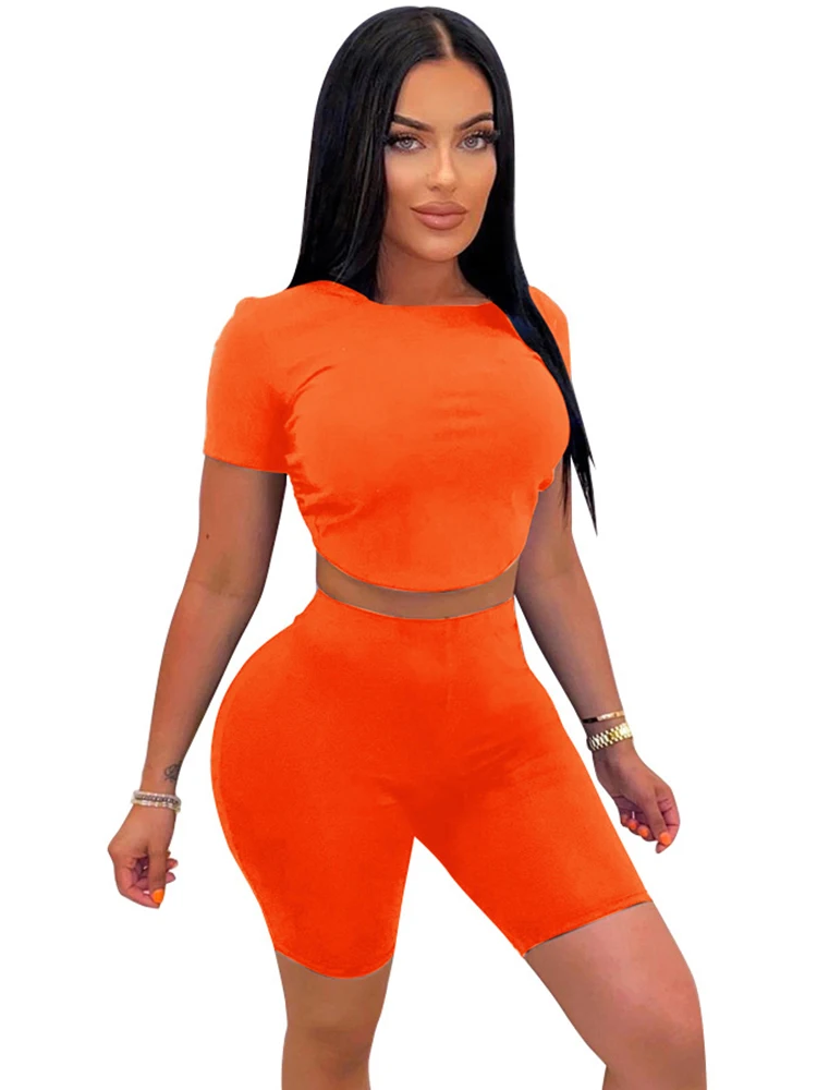 

Sexy Backless Two Piece Active Outfits Sets Evening Party Clubwear Crop Tops And Shorts Night Club Tracksuits Women Bodycon Set