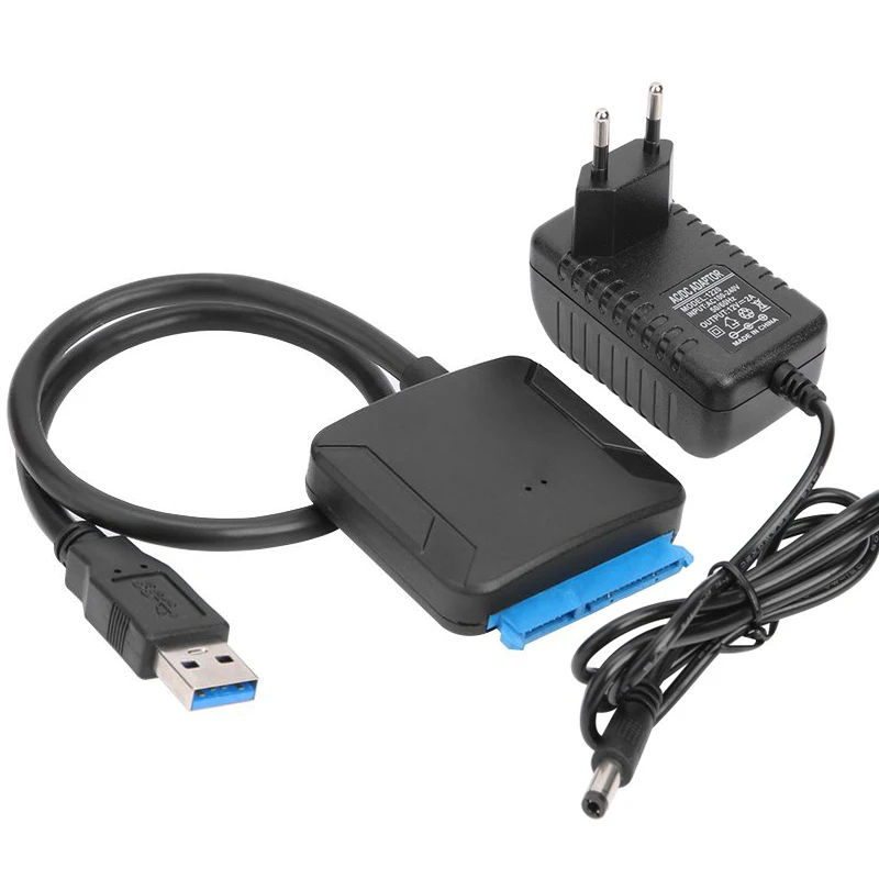 Cable adaptador SATA a USB 3,0, convertidor de disco duro, compatible con UASP con adaptador de corriente de 12V, 3,5/2,5 pulgadas, SSD, HDD, SATA III